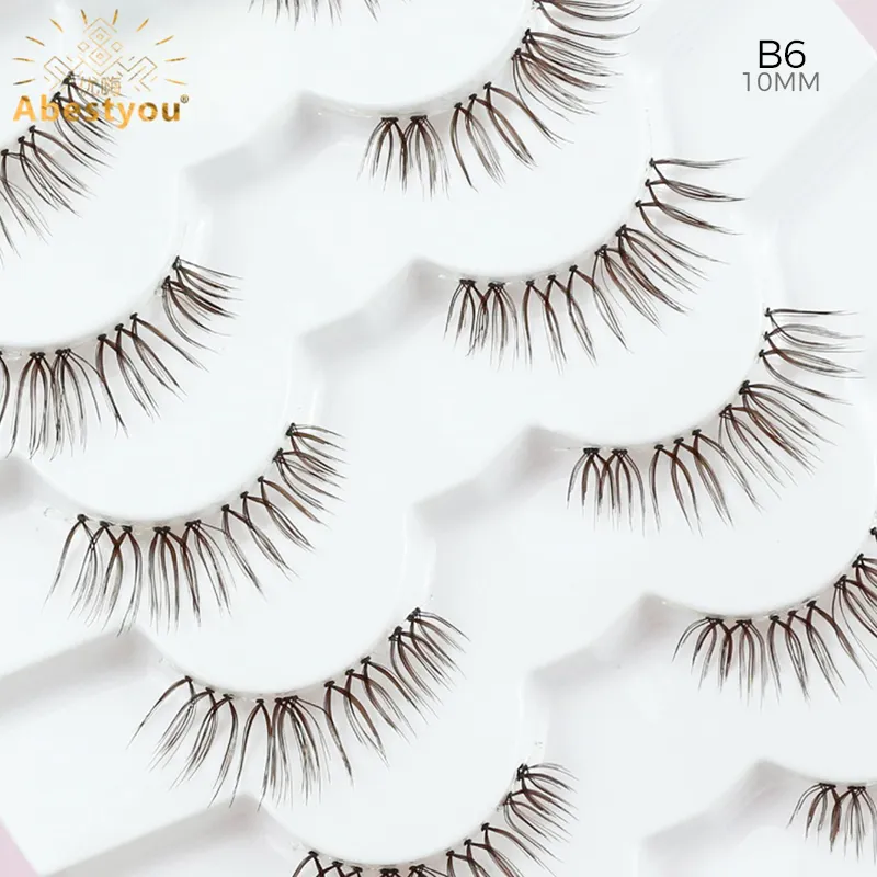 Abestyou 6pair Small Faux Cil Camellia Brown Short 10MM Clear Band Lash Cluster Cilios Posticos Marrom Half Doll Mini Eye Lashes — image 5