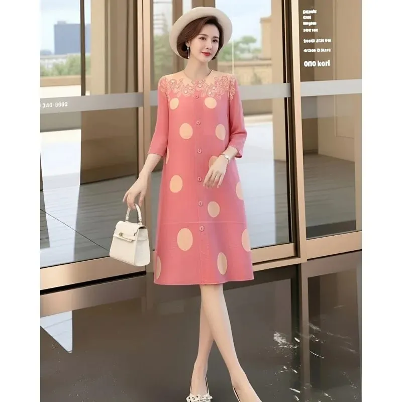 Miyake Pleated Original Polka Dot Dresses Plisse Women Pleats Loose Plus Size 2026 Summer New Casual Versatile Fold Dress