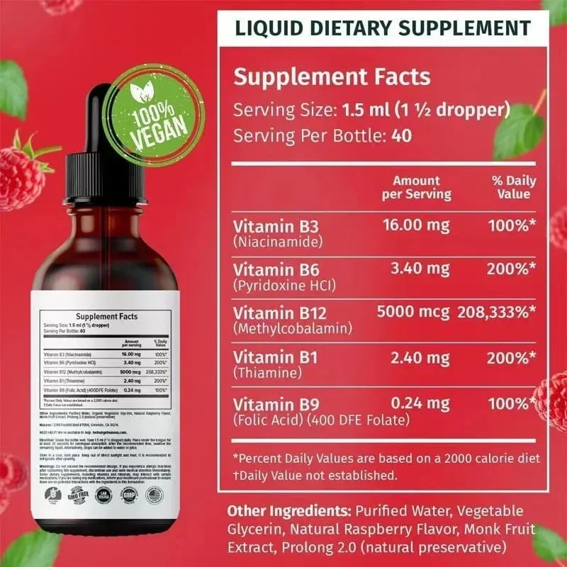 Vitamin B6 Drops Complex B12 B1 Bổ sung chất lỏng folate Hỗ trợ hệ tiêu hóa Giọt chất lỏng Hấp thụ ba lần Chất lỏng