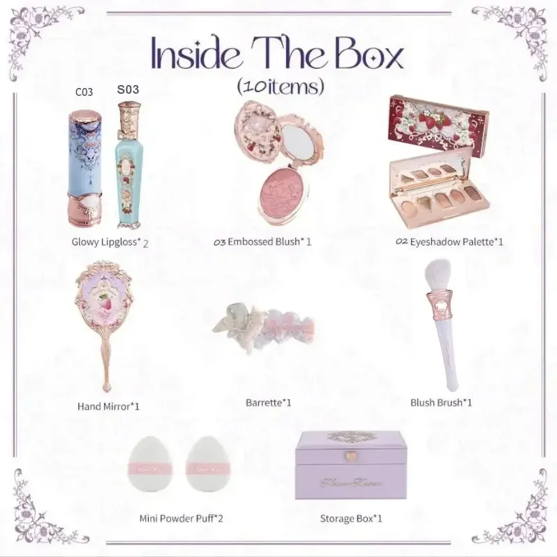 Flower Know Strawberry Rococo Set Kado All-In One Kit Rias Wajah Profesional Penuh Cermin Taman Blush On Bubuk Krim Bibir Flowerknows