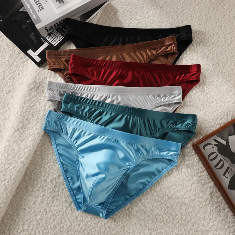 3pcs Men's Ice Silk Briefs Underwear U Pouch Low Waist Ropa Interior Hombre Bikini Mens Slips Cuecas Sissy Panties for Male