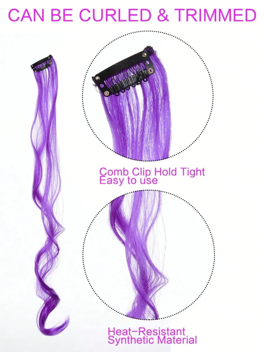 10pcs Colorful Hair Extensions Curly One Clip in Synthetic Long Hairpiece For Girls Women Multi-colors Party Highlights WigPiece
