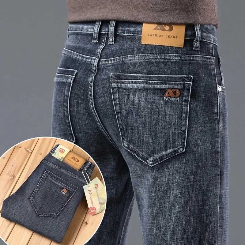 2025 Brand New Men's Slim Thin Jeans Retro Light Blue Cotton Stretch Denim Pants Male Fashion Casual Brand Trousers