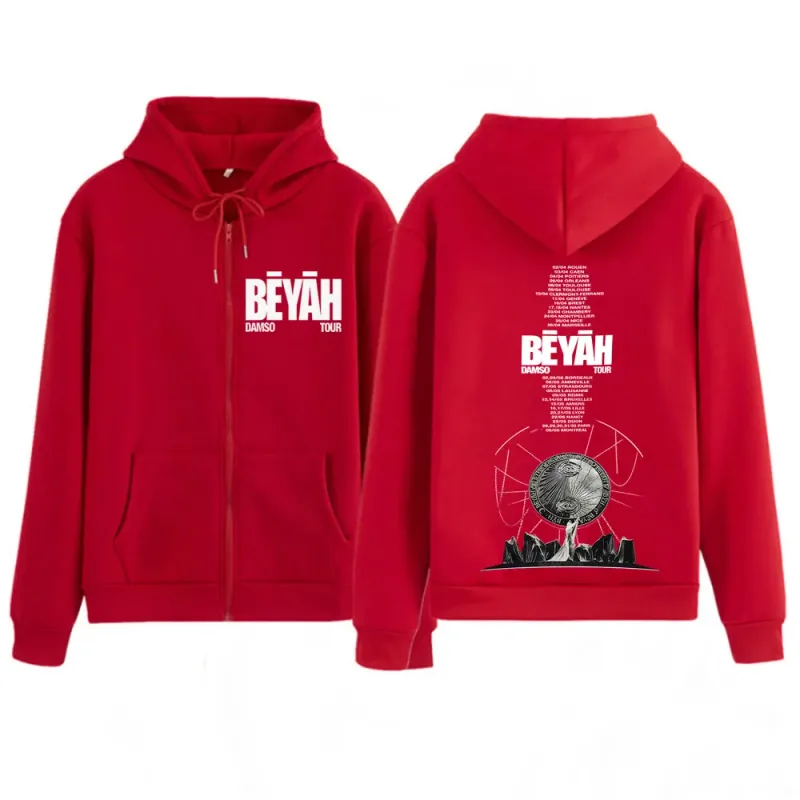 Singer Damso 2026 Tour Beyah Album Print Zip Up Hoodies Men Women Fashion Jacket Hip-Hop Gothic Punk Loose Zipper Sweatshirts