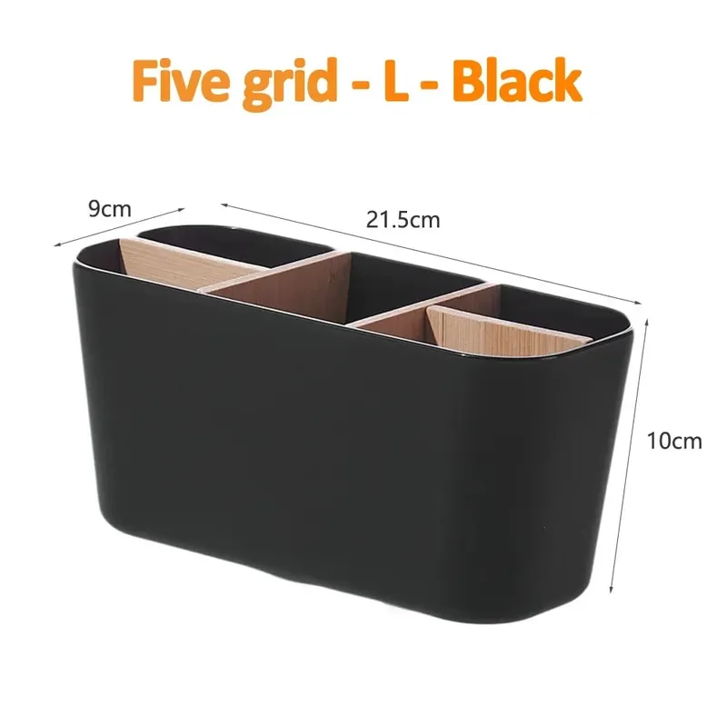 Makeup Brushes Holder with Bamboo 5 Slots Dividers Multipurpose Makeup Brush Comestic Tools Lipstick Desktop Storage Organizer