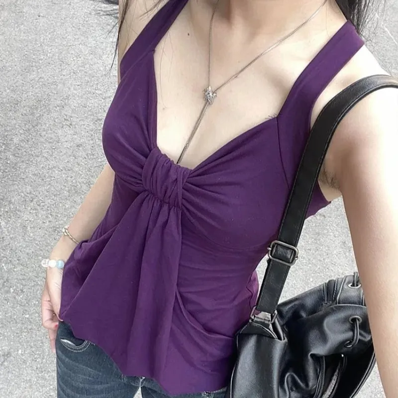 Red Black Stripe Halter Top for Women Sexy Hollow Out Backless Sleeveless Waist Cinched Camisole Summer Vintage Cosplay Costume