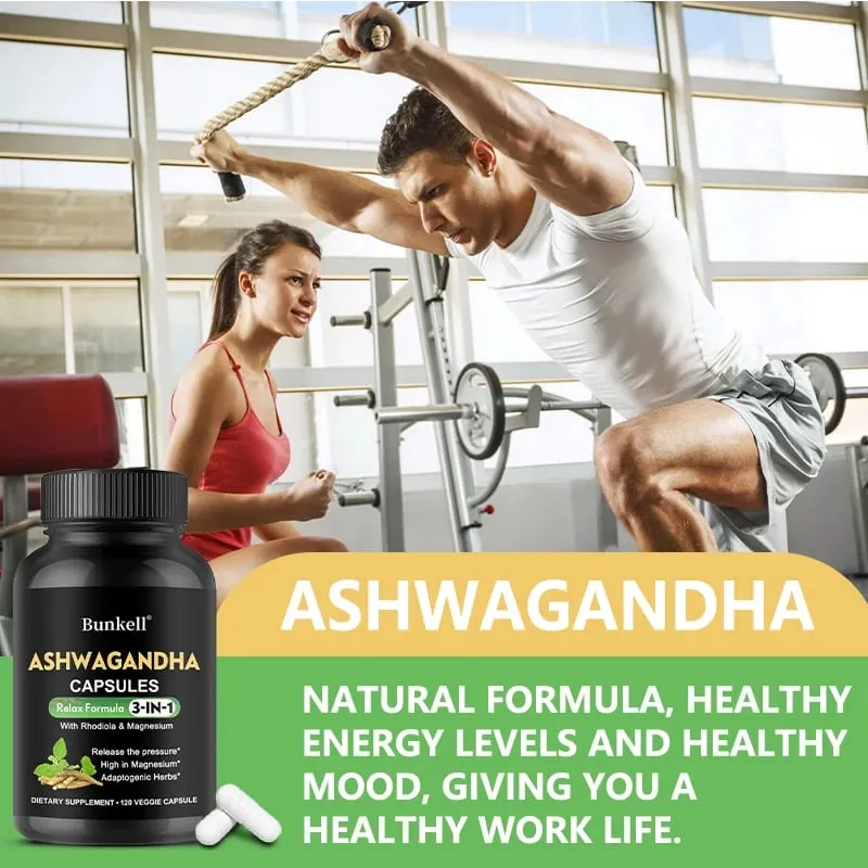 Pure Ashwagandha Root Extract Capsules With Magnesium for Natural Mood Stress Focus Brain Energy Sleep Health Support