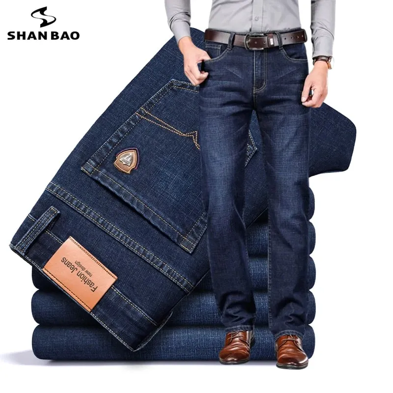 BAO 2026 automne printemps ajusté droit stretch denim jean style classique badge jeunes hommes d'affaires jeans décontractés pantalon
