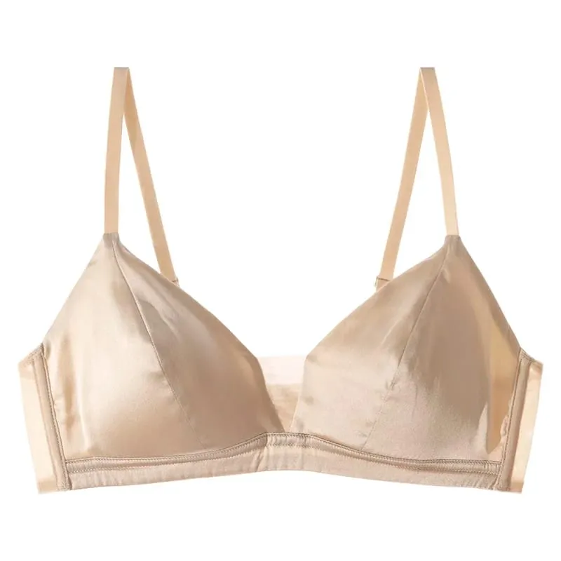 SuyaDream Women Silk Bra Set 93%Silk 7%Spandex Thin Mold Cup Wire Free Underwears 2023 Comfortable Intimates Silver Pink