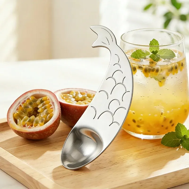 Dual Function Passion Fruit Cutting Scooping Tool Integrated Stainless Steel Fruit Spoon Easy Clean Kitchen Gadget