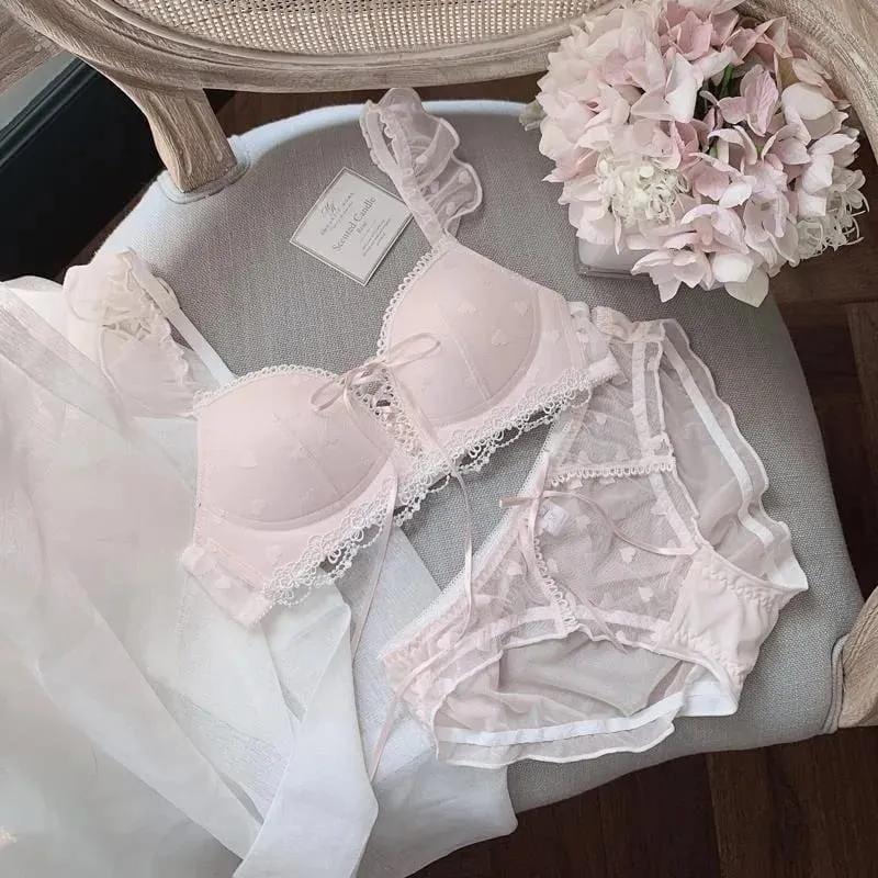 Cute German Style Bralette Set Wireless Lace Training Bra for Teens Sweet First Bra for Small Chest Comfortable Girls Lingerie