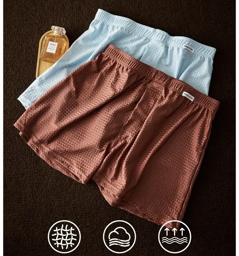 2er-Pack Herren-Boxershorts aus Eisseide, mittelhoher Bund, lockere Passform, Sommer, cool, trendig, glänzend, Unterwäsche, Nachtwäsche, Herrenhöschen
