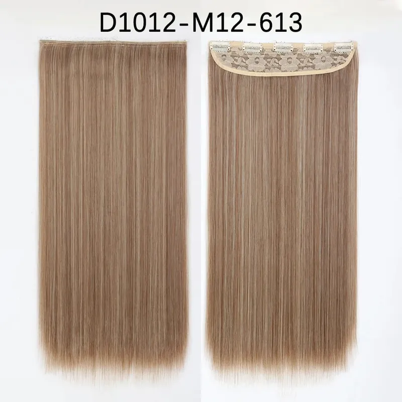 Azqueen Synthetic 5 Clips in Hair Extension Long Straight Hairpiece Haistyle high temperature fibert Golden brown black