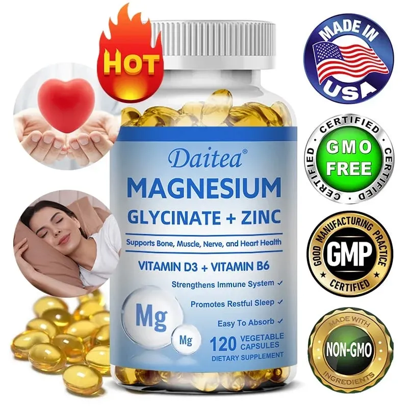 Daitea Magnesium Glycinate & Zink Kosttilskud - Knoglenerve-immunstøtte - Velegnet til mænd og kvinder