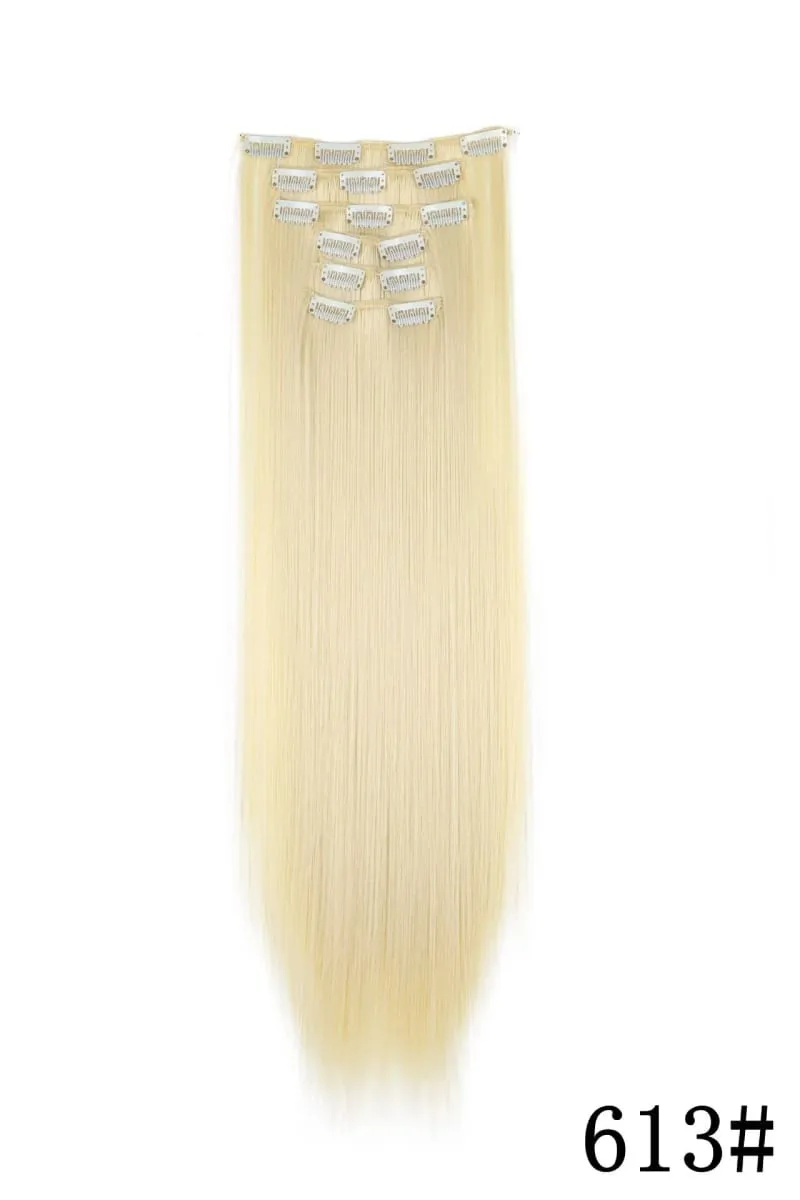 24Inch 16 Clips in Hair Extensions Long Straight Hairstyle Blonde Black Hairpieces Heat Resistant False Hair Daily Use Cosplay