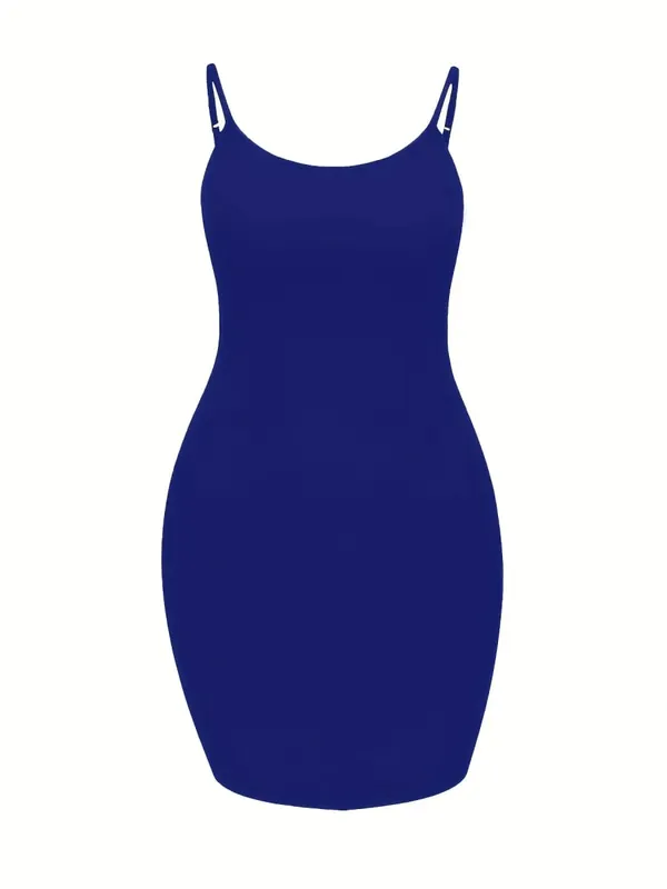 Plus Size Royal Blue Adjustable Spaghetti Strap Bodycon Mini Cami Dress