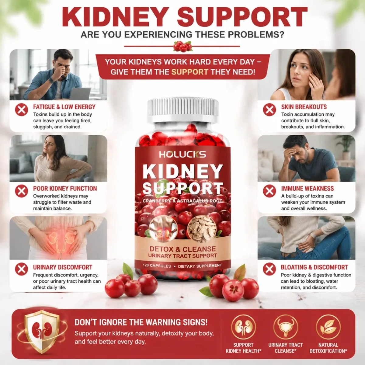 Kidney Cleanse Detox & Repair Supplement with Astragalus Root Cranberry Support Urinary Tract & Immune Health Daily Energy