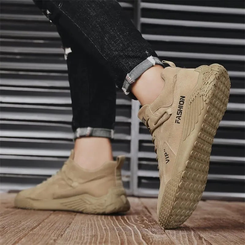 Spring New Men's Shoes Comfortable Casual Shoes Lightweight Trendy Versatile Solid Color Trendy Shoes Men's Sports Thick-Soled Sneakers