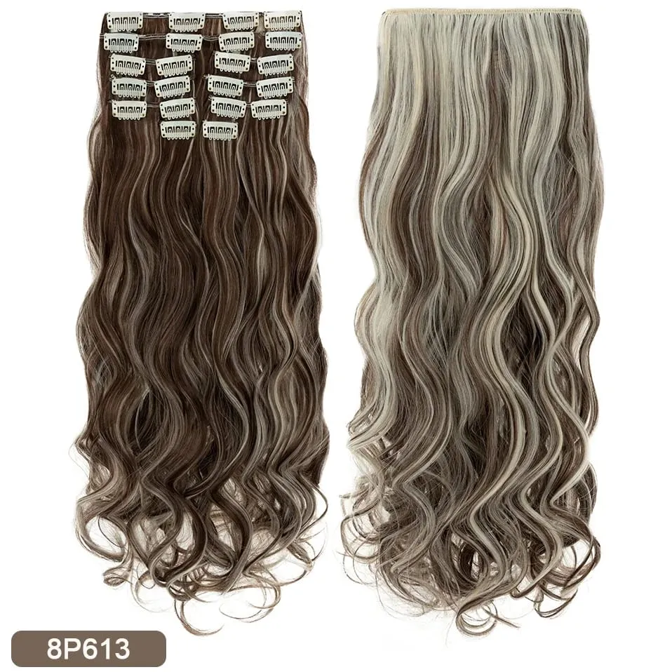 180g 12PCS Wavy Clip in Hair Extensions 22" Long Synthetic Thick Clip On Hair Extensions for Women Full Head Hairpiece