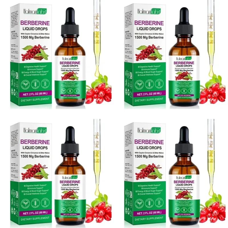 Holmanlabs Berberine Liquid Drops with Ceylon Cinnamon and Bitter Melon Digestive Health Support 1500 Mg Vegan Non-GMO 60 ML
