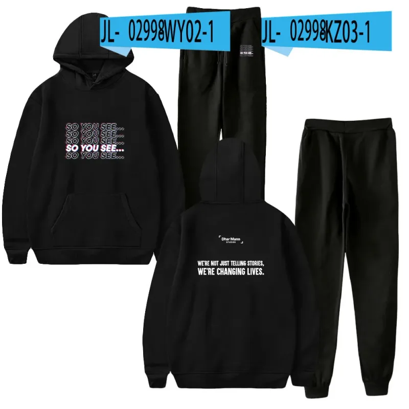 Harajuku Comfortable Funny so you see Print Sweatshirt Sweatpants Suit Men/Women Hoodies+ Trousers Suit Cute 2 Piece Set Clothes