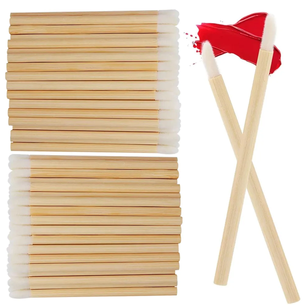 50/100pcs Lip Wands Applicators Bamboo Handle Lipstick Brush Gloss Wand Makeup Brushes For Eyelashes Extension Beauty Tool