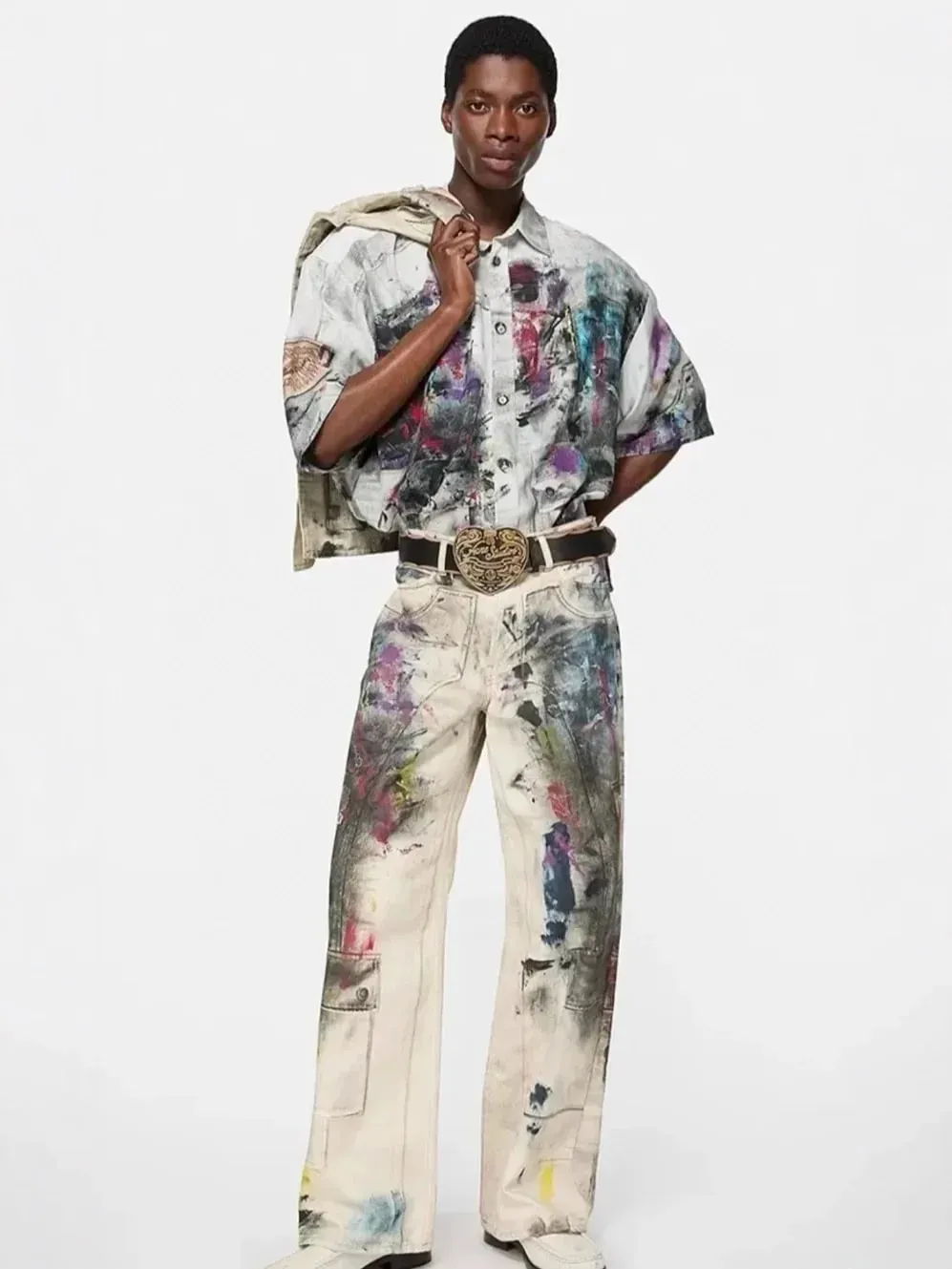 Y2K American New Mens Denim Pants Streetwear Hip Hop Tie Dye Jeans Fashion Harajuku Man Motorcycle Jeans Techwear Pantalon Homme