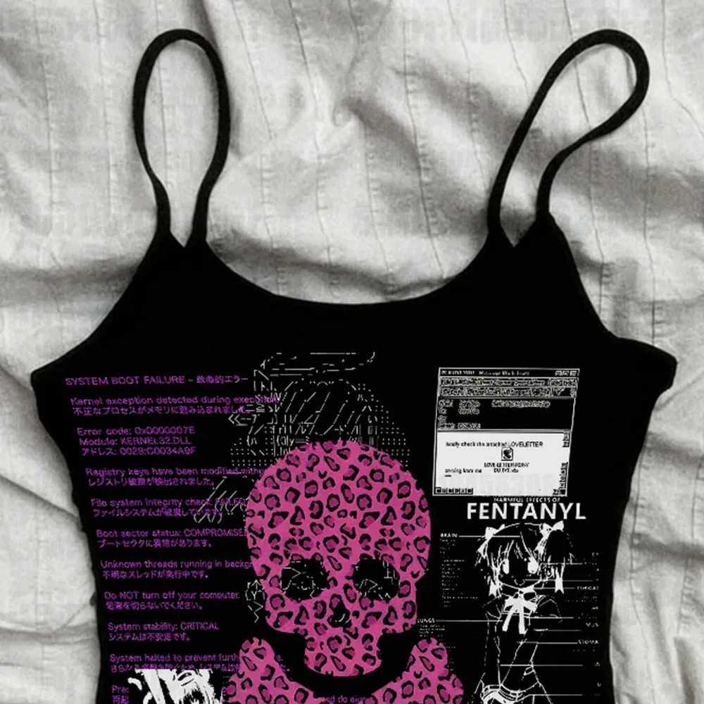 Fashionable women's clothing emotional tank tops and camisoles Y2K style women's tops 90s retro women's short Harikuro tops