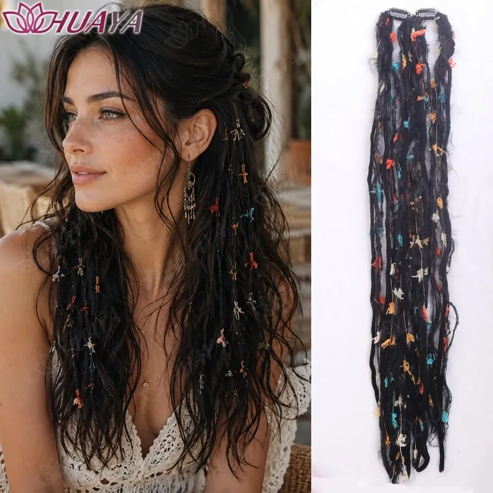 Synthetic Colorful Clip-in Hair Extensions Boho Yarn Dreadlock Braids Festival Party Hair Accessories for Women