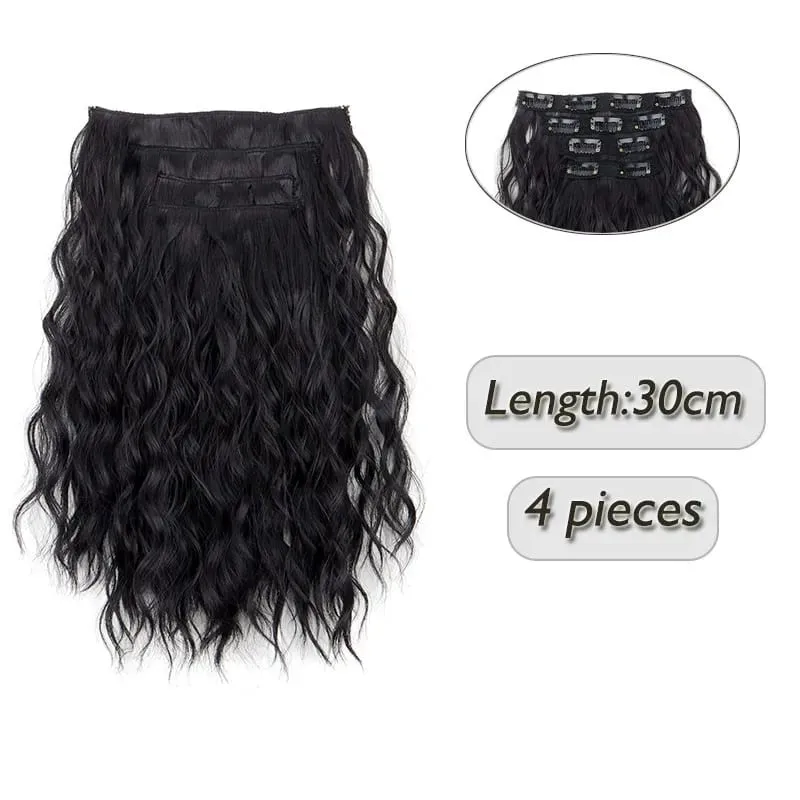 4 Pieces/Set Synthetic Clip In Hair Extensions Short Water Ripple Hair Pieces Soft Fluffy Curly Wig Fashion Hair Accessories