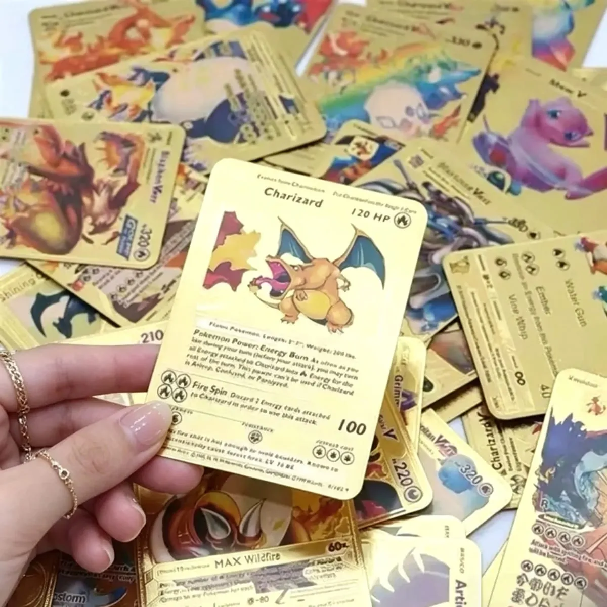 55PCSPokemon oil Cards Golden Letters English / Spanish Game Card Metalicas Charizard Vmax Gx Series Gift Gold/Silver/Black F — image 6