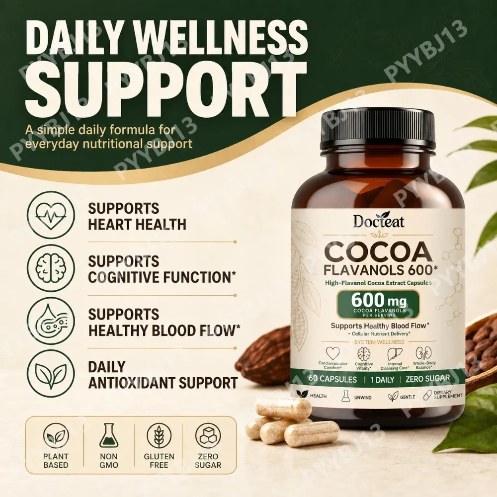 Docteat Cocoa Flavanols Capsules 600mg with Vitamin C L-Theanine & Alpha Lipoic Acid for Daily Wellness Support 60 Capsules