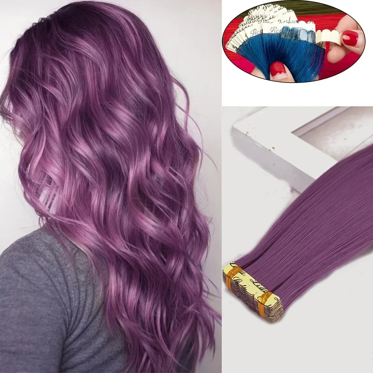 Ugeat Tape in Synthetic Hair Extensions 24' Machine Remy Hair Straight Hair Ombre Blonde Color Hair 3g/Pcs 30G/10 Pcs