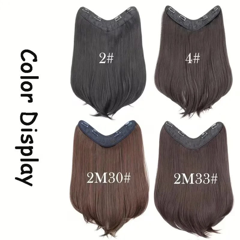 18Inch Synthetic Long Straight Inner Buckle Hair Extension 4 Clips V-shape Natural Brown Black Hairpiece for Women