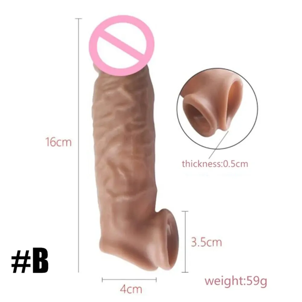 Extensión de pene realista, manga para pene, silicona reutilizable, alargador de pene, condones retardantes para hombres, consolador potenciador, Juguetes sexuales, tienda erótica