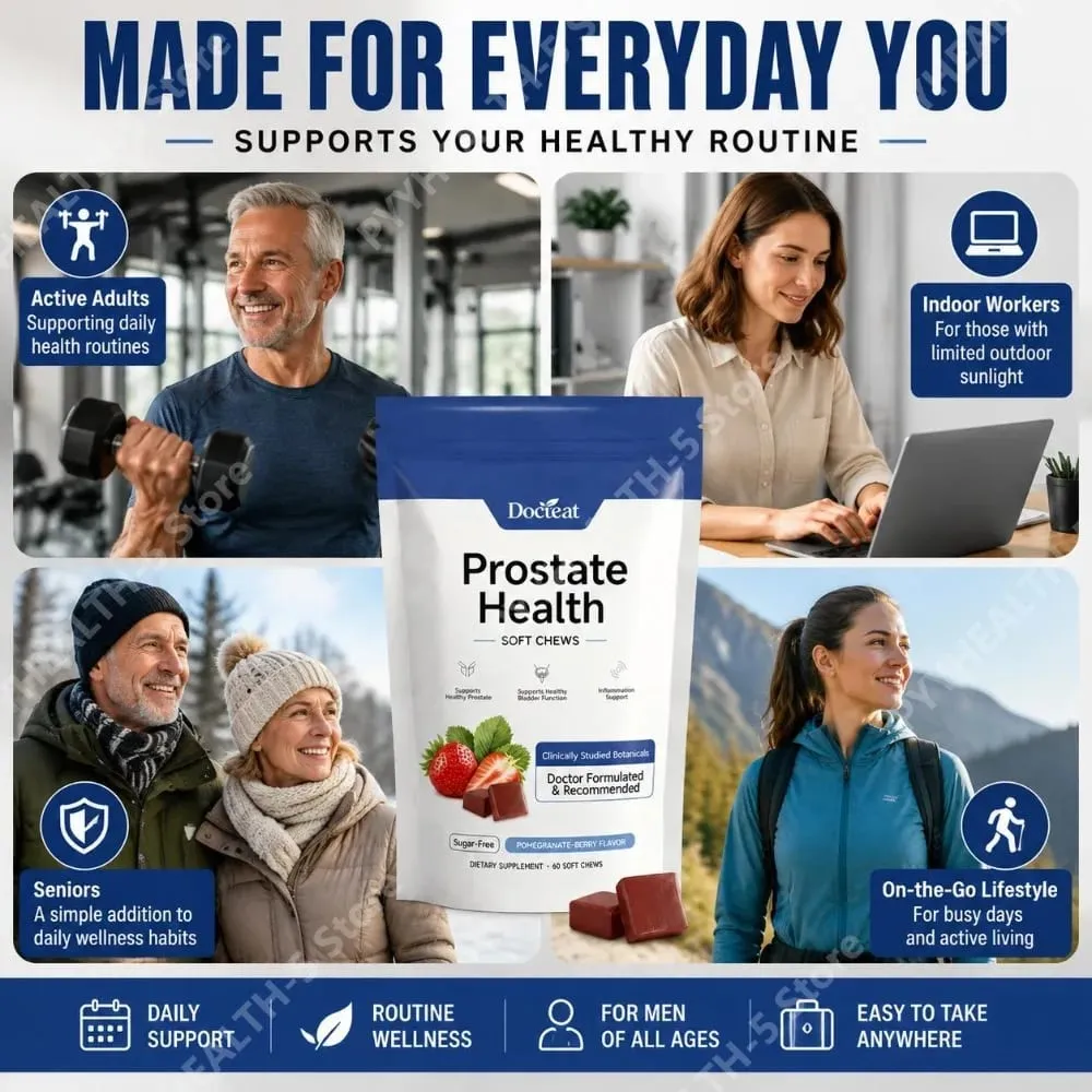 Docteat Prostate Health Soft Chews Sugar-Free with Vitamin C Zinc and Selenium for Immune System Balance 60 Soft Chews