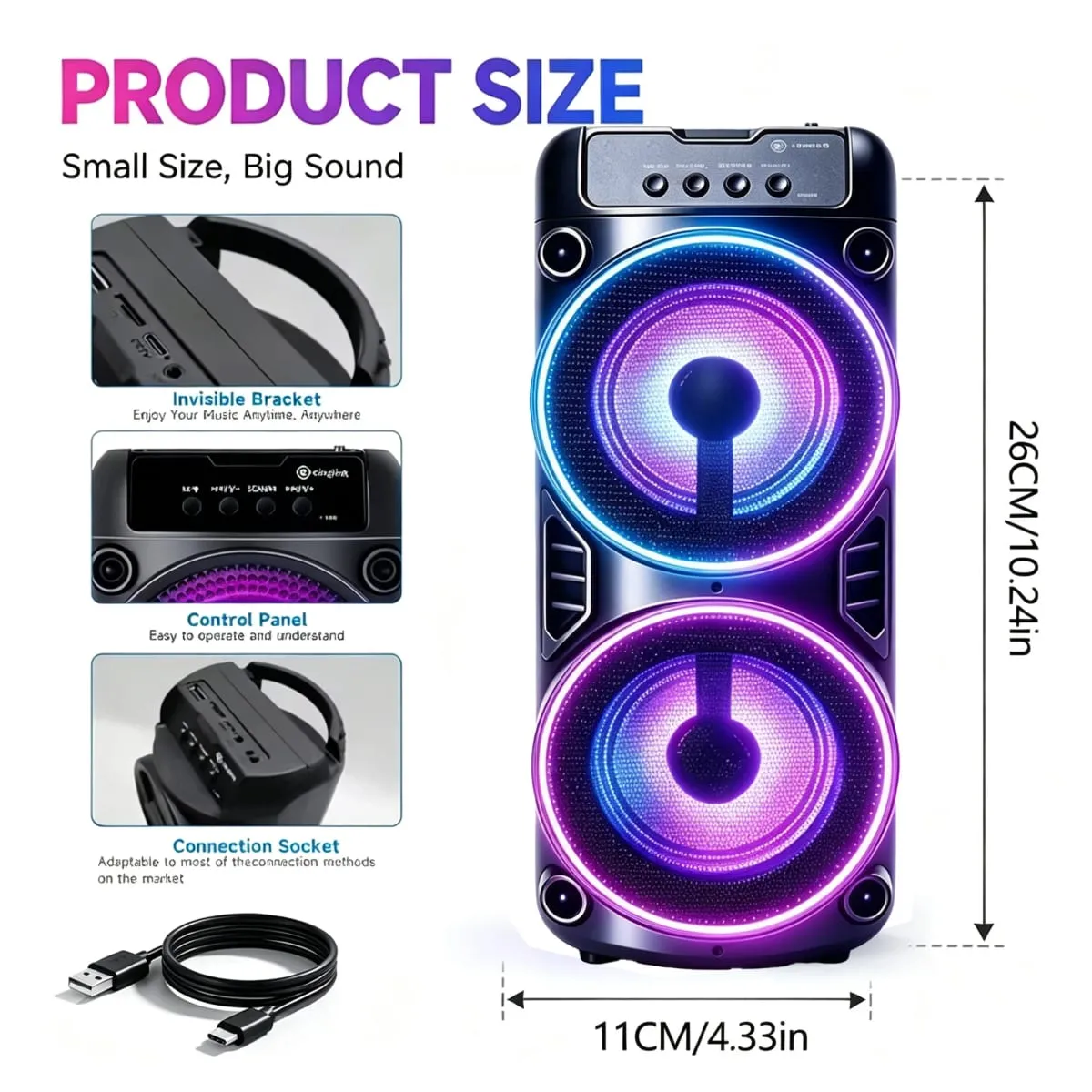 Professional Large Bluetooth Speaker Portable Design Featuring JBL Subwoofer Party Box LED Lights Compatible with BT/USB/TF/AUX/FM/TWS/MIC/EQ Functions Professional Karaoke. Ideal Gift for Birthdays Christmas and New Year