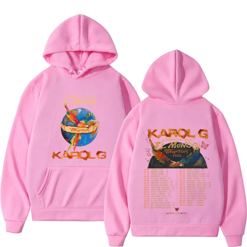 Karol G Viajando Por El Mundo Tropitour 2026 Graphics Hoodie Men Women Loose Casual Pullover Long Sleeves Fashion Sweatshirts