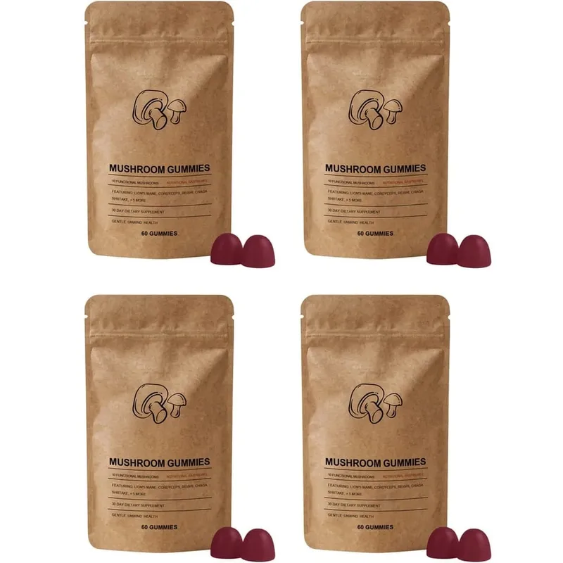 Mushroom Gut Health Gummies with Vitamin C B6 D3 and 8 Mushroom Extracts for Mental Clarity & Immune Support 60 Gummies