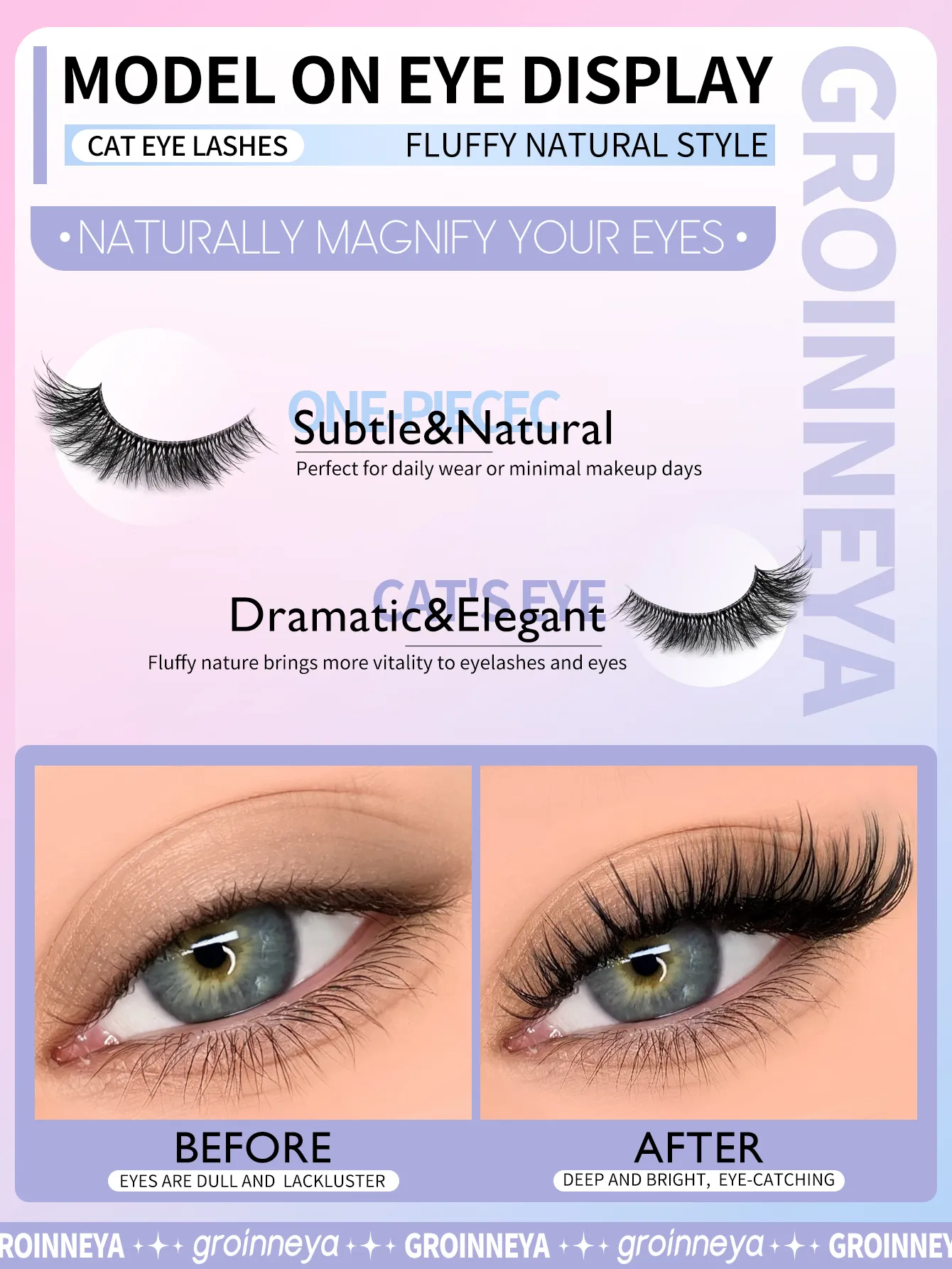 False Eyelashes Fox Eye 7 Pairs Pack Natural Look Fluffy Wispy Cat Eye Lashes Soft Faux Mink Lashes Makeup