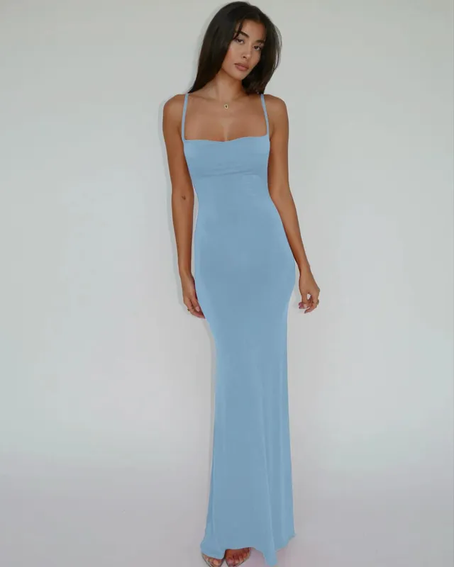 Hugcitar Summer Solid Sleeveless Backless Elegant Sexy Bodycon Y2K Maxi Prom Dress Women Clothes Birthday Party Casual Y2K