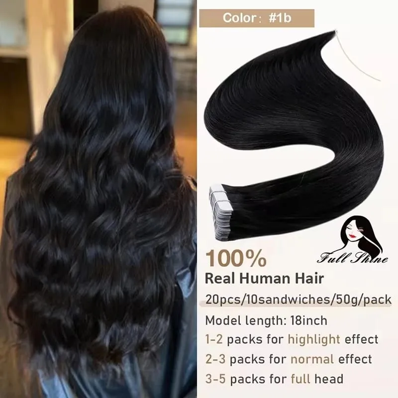Full Shine Tape in Hair Extensions 20Pcs Skin Weft Remy Straight Hair Glue on Brazilian Hair for Women