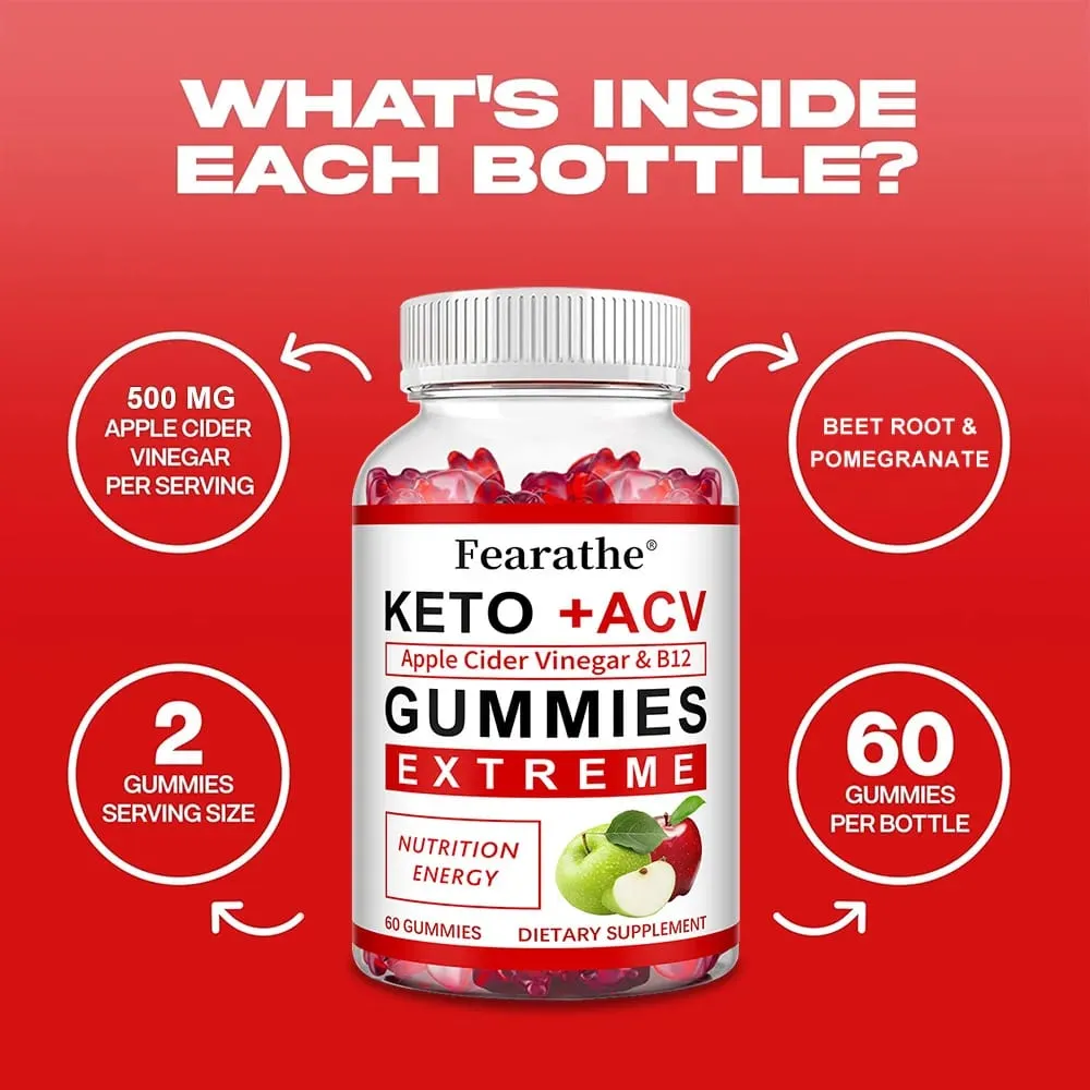 Fearathe Slimming Keto Żelki z octu jabłkowego uzupełniają utratę wagi Zmniejszają niepokój i stres Wzmacniają układ odpornościowy
