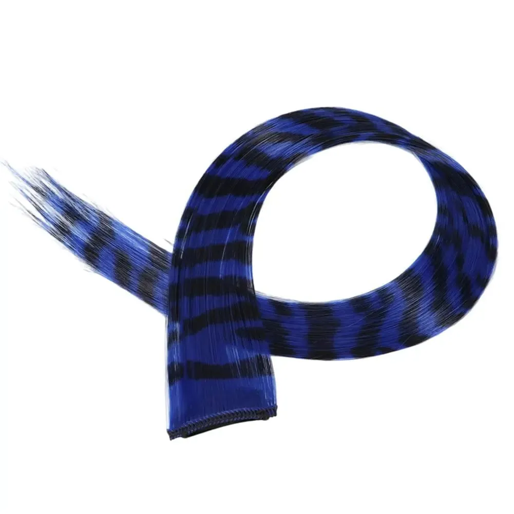 1Pc Clip-in Stripe Printed Synthetic Hair Colorful Long Straight Hair Pieces clip in Hair Extensions for Daily or Christmas wear