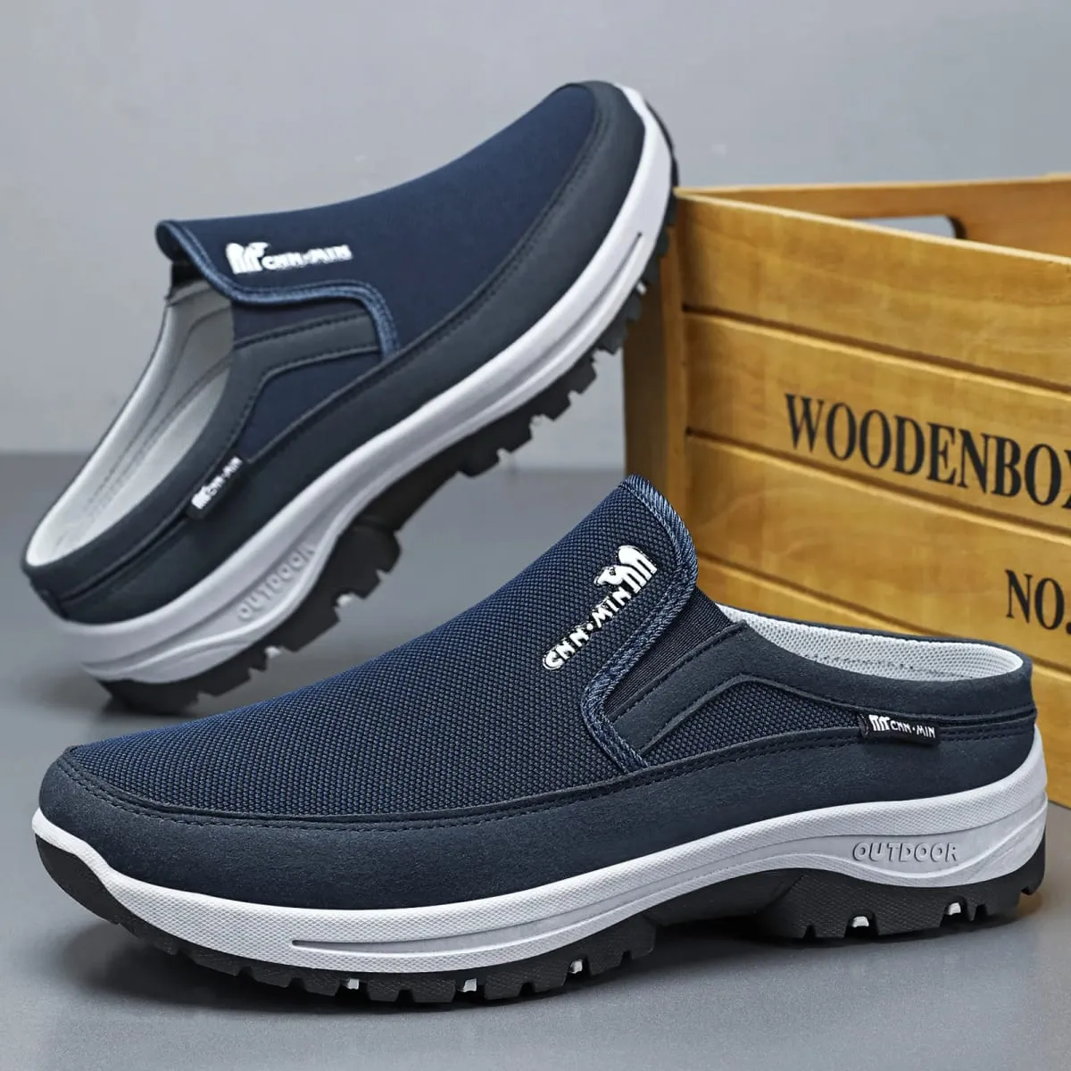Men's shoes casual cloth shoes breathable lazy shoes toe caps outdoor sports half shoes