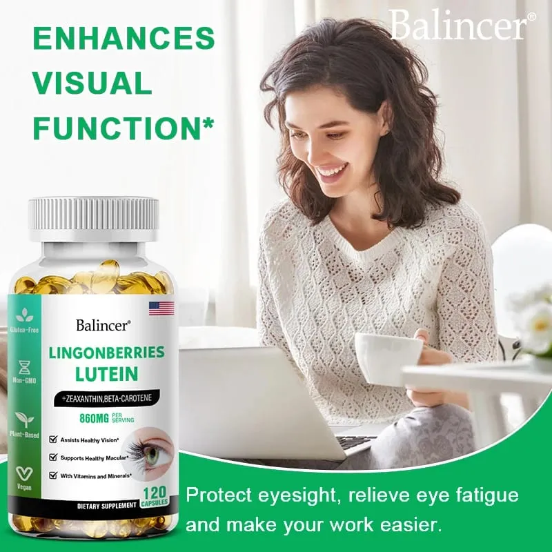 Cápsulas de luteína Balincer com suplemento dietético de vitamina zeaxantina para suporte à saúde ocular 120/60/30 cápsulas moles fáceis de engolir