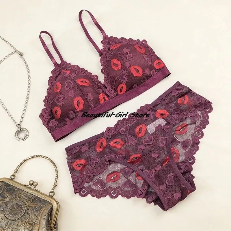 1 Set Lace Bra Set Women's Underwear Set Seamless Wire-Free Hollow out Bra And Panty Embroidered Intimate Lingerie for Women