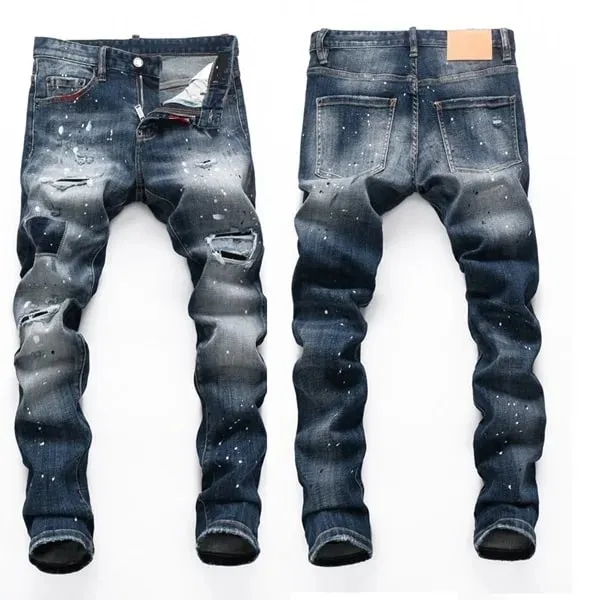 High Quality Street Fashion Men Jeans Retro Blue Elastic Slim Fit Ripped Jeans Men Embroidery Designer Denim Brand Pants Hombre — image 15