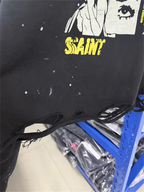 Autumn Winter New Saint Graffiti Print Vintage Washed High Street Casual Loose Cotton Versatile Hoodie Trendy Sports Top Men