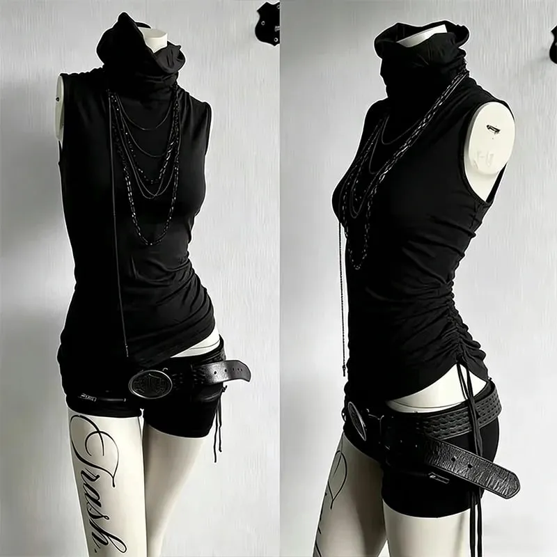 Harajuku style retro high neck sleeveless slim fit design spicy girl niche versatile vest top can be worn outside